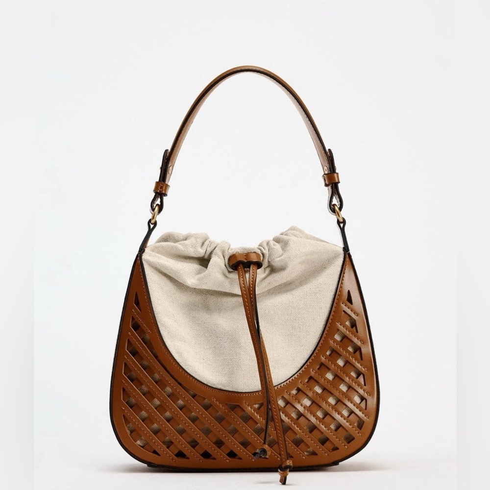 Zara Tan and Cream Shoulder Bag  A85 - Picture 2 of 10